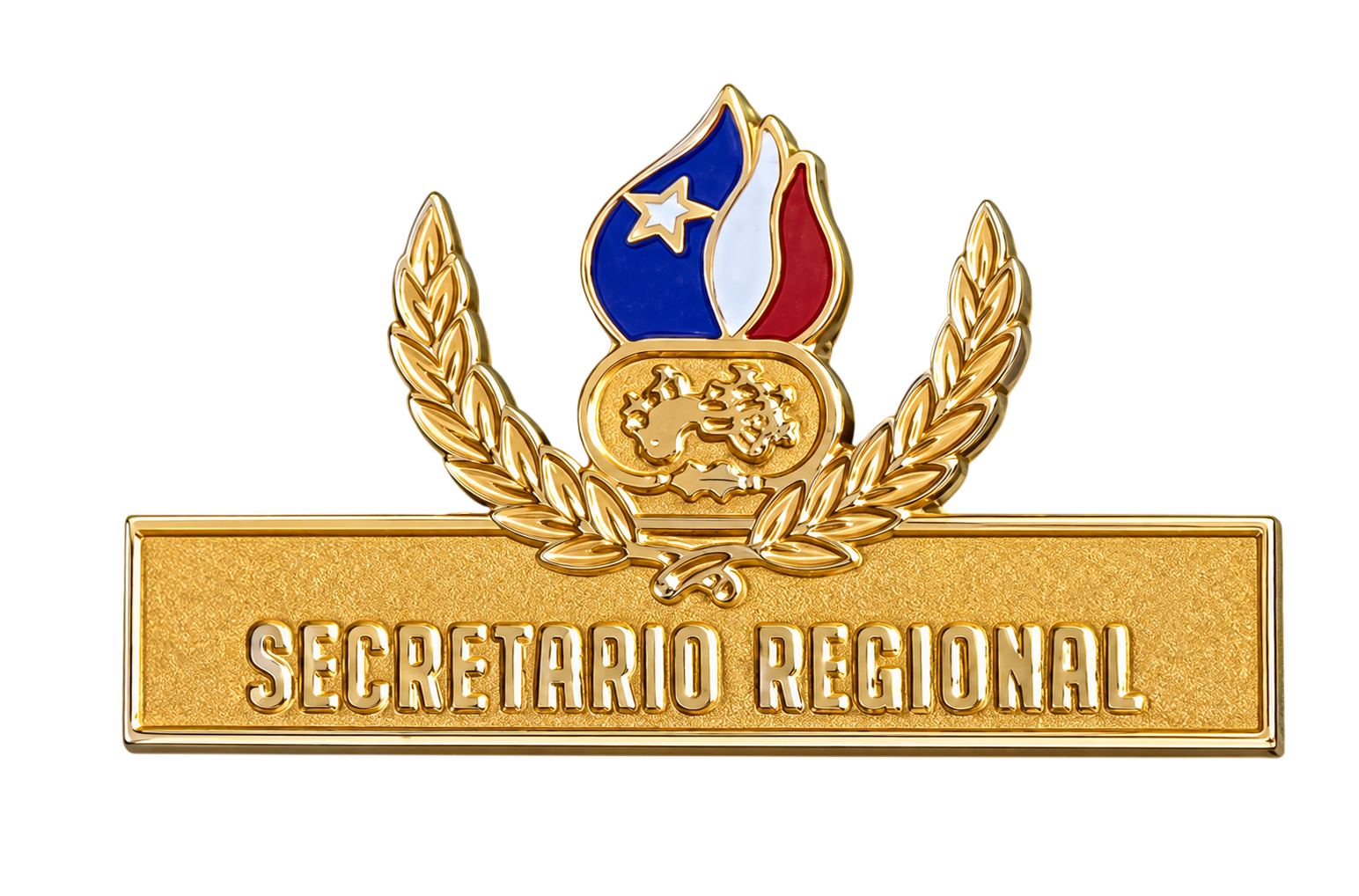Insignia de cargo Secretario Regional para bomberos, con laurel dorado y emblema