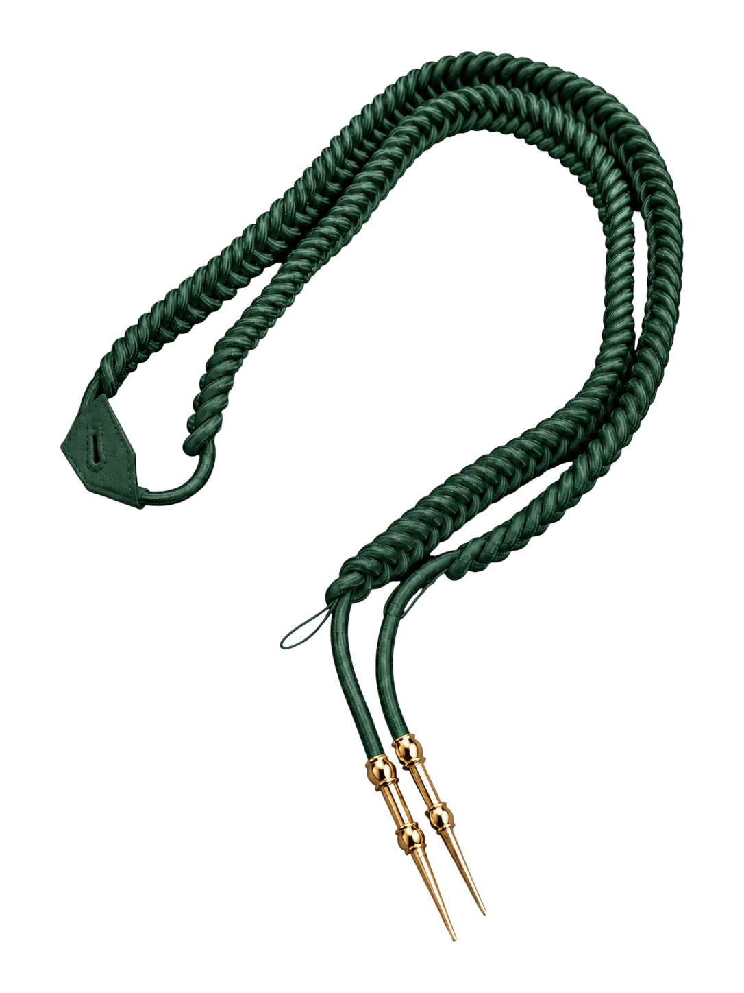 Cordón de ayudante para bombero verde con puntas metálicas