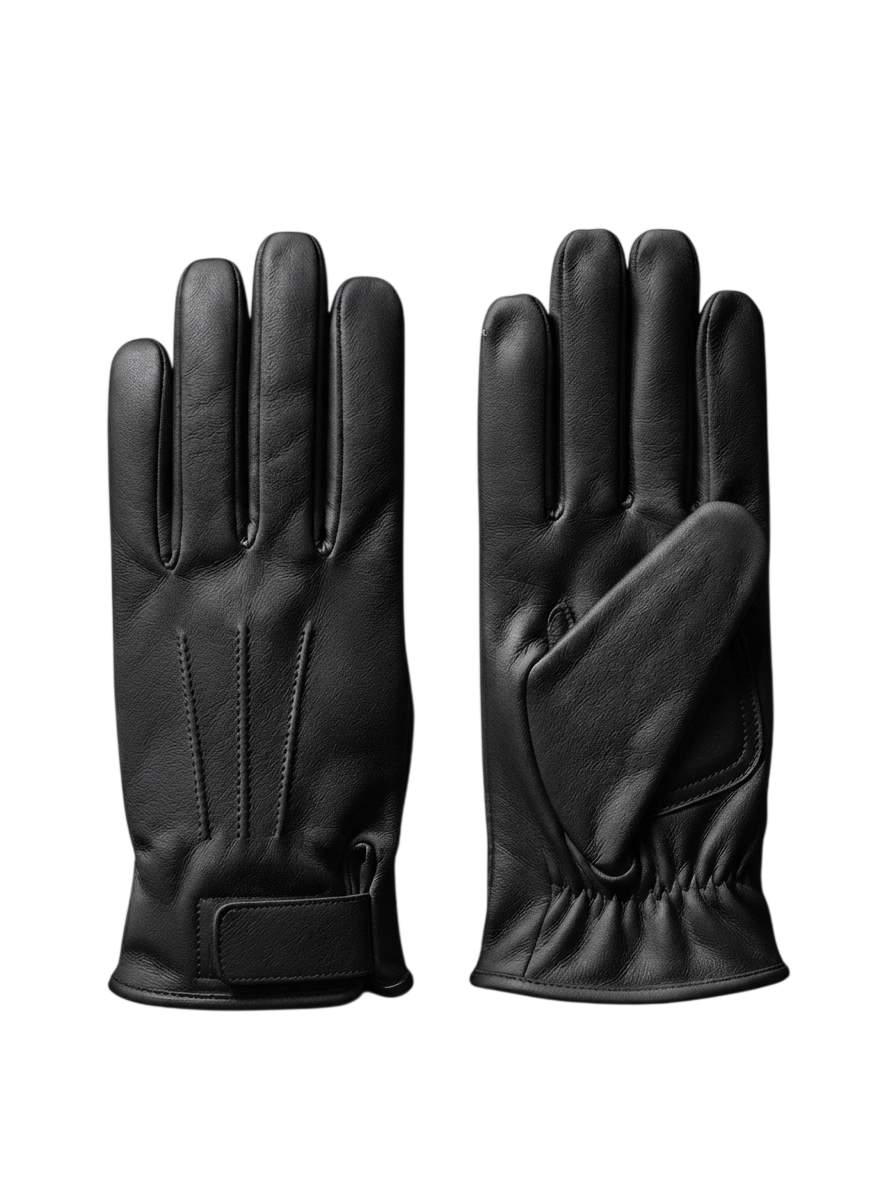 Guantes de cuero negros con cierre de velcro para uniforme de gala de bombero