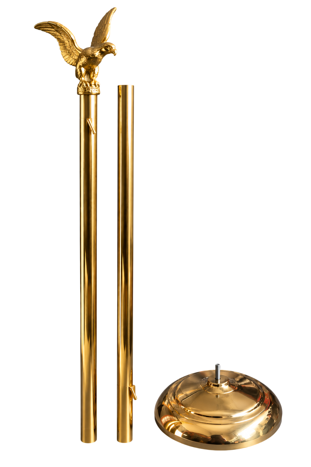 Porta estandarte para bomberos: mástil dorado con cóndor y base
