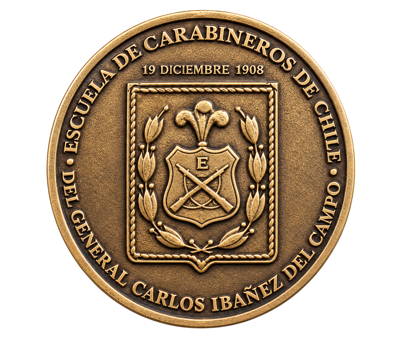 Moneda de bronce de la Escuela de Carabineros de Chile