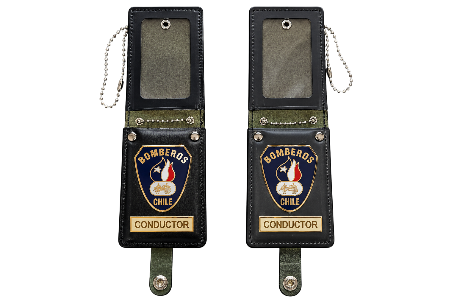 Portaplacas rompefilas de cuero para bomberos con identificación Conductor y colgante