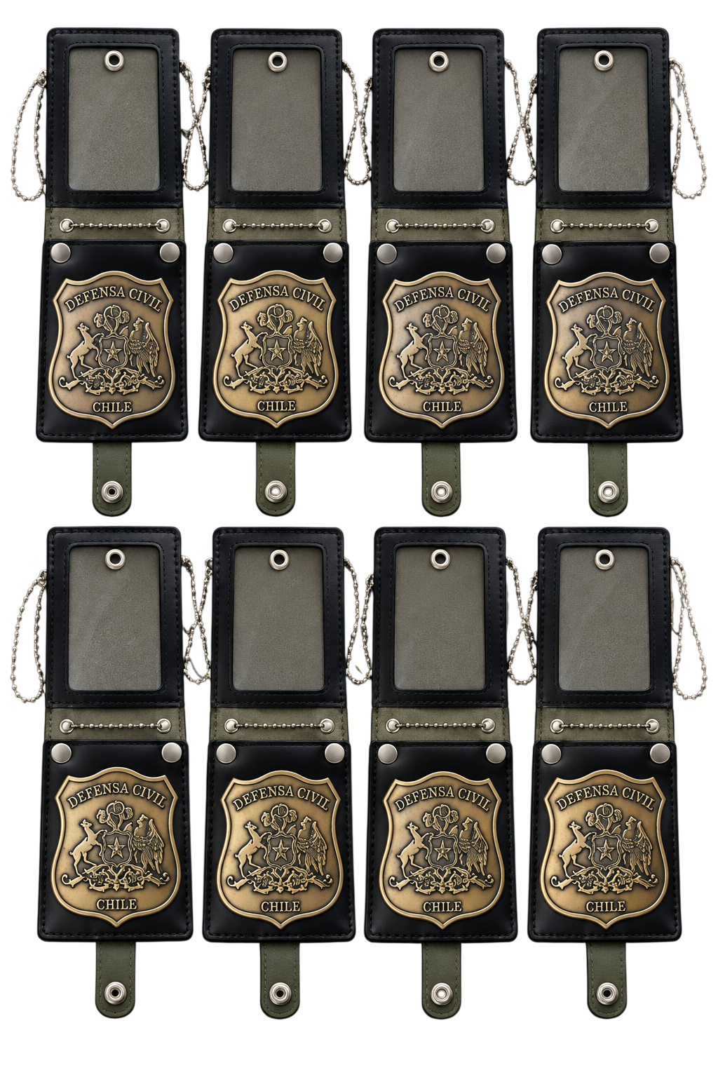 Portaplacas de cuero negro con placa metálica para bomberos, set de ocho unidades